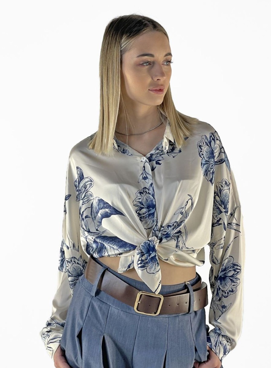 Zebra a Puà Silenzio Camicia Raso Fantasia Fiori Blu Camicie