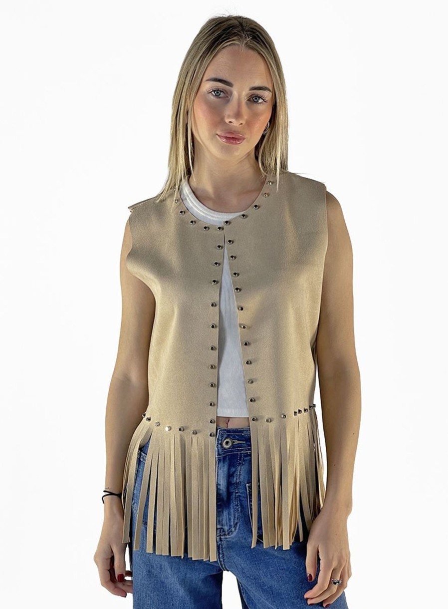 Zebra a Puà Benin Gilet Frange Borchie Beige Giacche