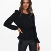 Zebra a Puà Onlmette Dar L/S O-Neck Top Noos Wvn Black Maglieria