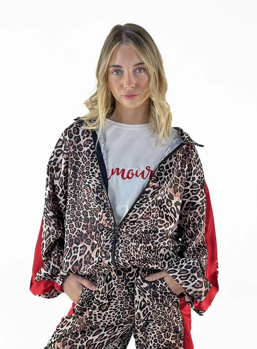 Zebra a Puà Francesca Felpa Zip Animalier Maculato Banda Rossa Felpe