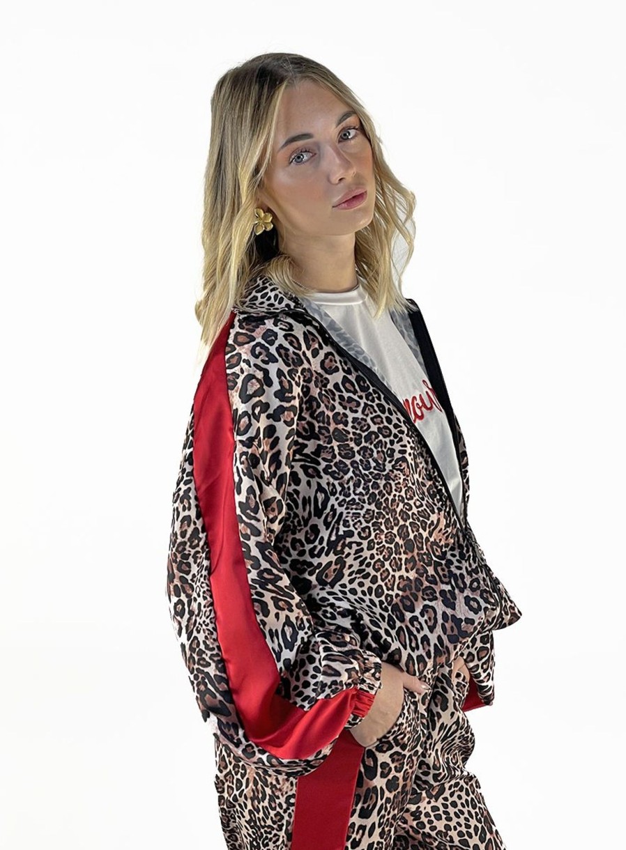 Zebra a Puà Francesca Felpa Zip Animalier Maculato Banda Rossa Felpe