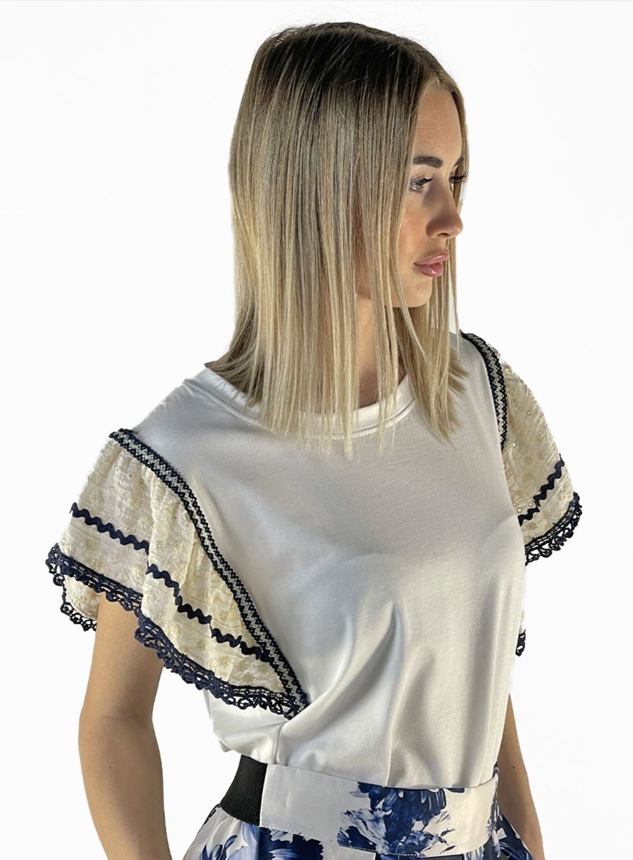 Zebra a Puà Ellia T-Shirt Manica Macrame Bianco T-Shirts & Tops